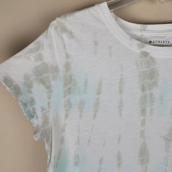 Athleta Size L Organic Cotton Daily Printed Tee Short Sleeve White Green - Picture 6 of 10